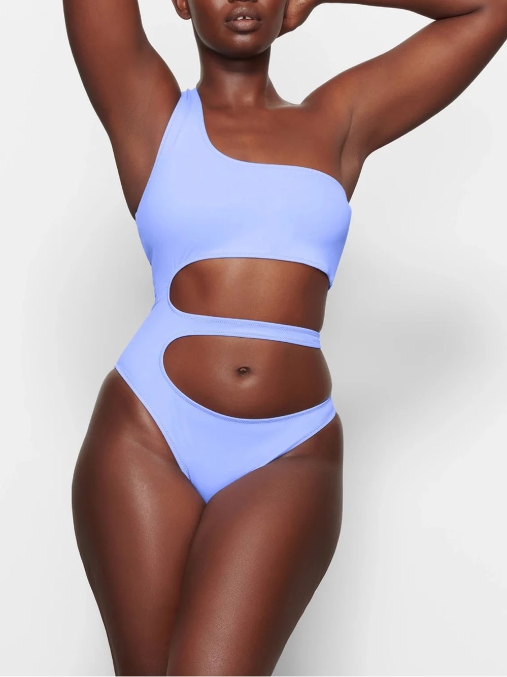 SKIMS One-Shoulder Cutout One-Piece Swimsuit in Light Lavender